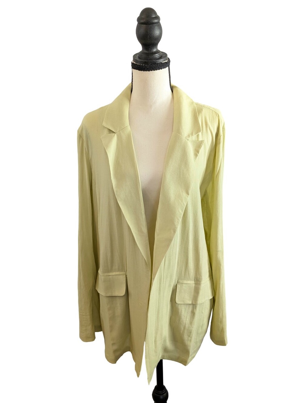 Light Green Linen Open Front Roll Tab Sleeve Blazer Jacket Size Large